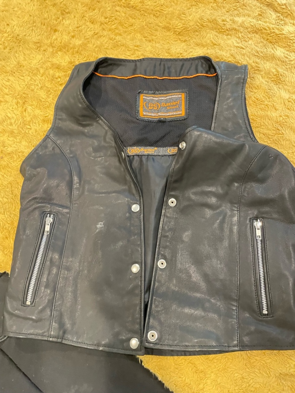 Black Leather Vest Jacket - Womens Sleeveless Motorcycle Style